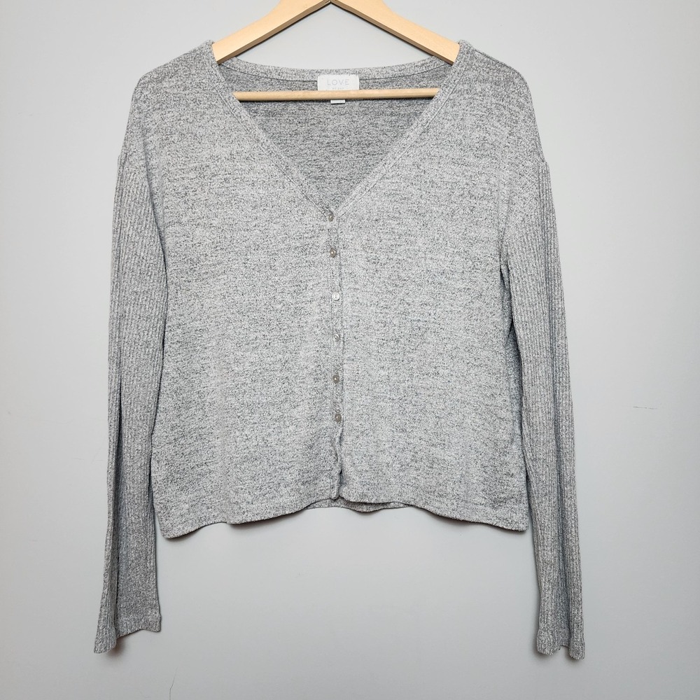 Love By Gap Grey Marl Ribbed Sleeve Button Down Cardigan Top Size Medium